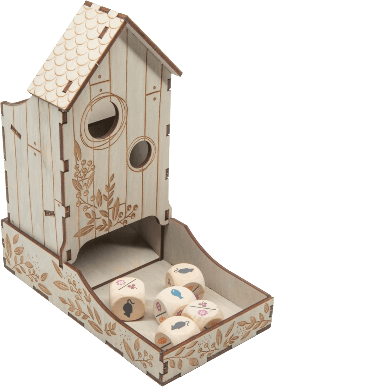 détail de la tour à dés de l'insert d'organisation pour Wingspan