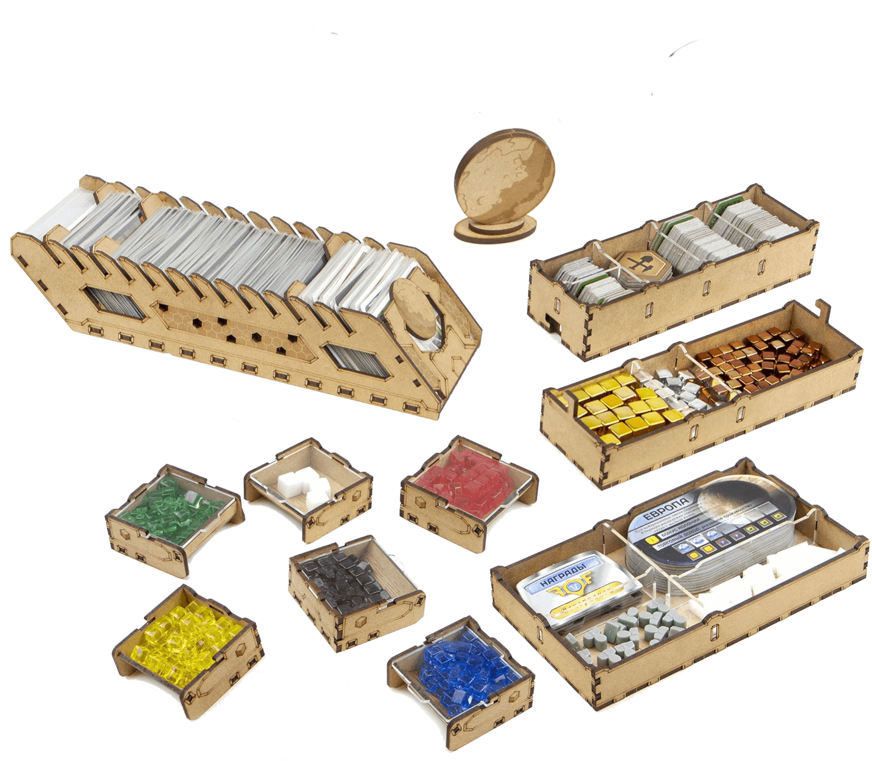 divers éléments de l'insert d'organisation pour Terraforming Mars